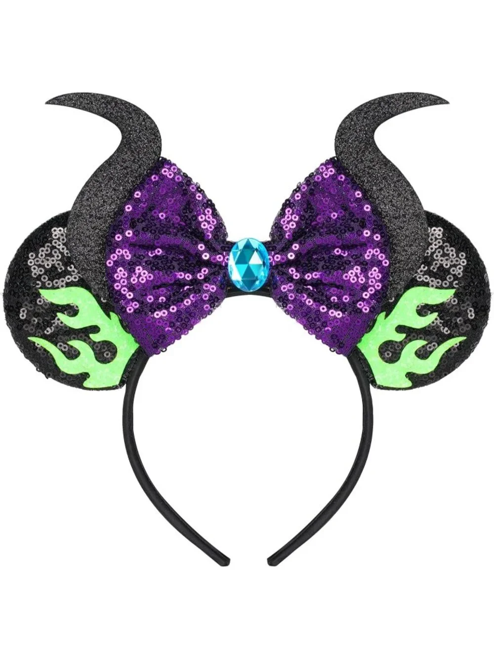 Women Green Purple Sequin Handmade Mickey Mouse Headband 2 Pieces